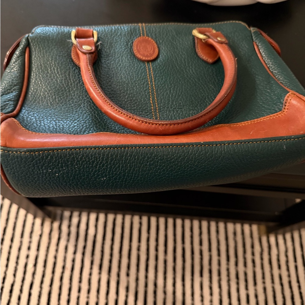 Liz Claiborne Green Leather Satchel with Brown Trim